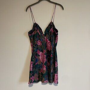 Victorias Secret Floral Slip Dress Medium Button Satin Mini Scallop Y2K VS